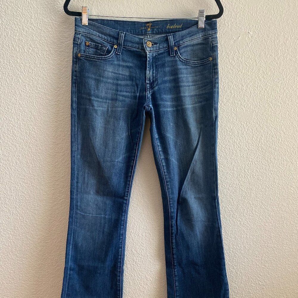 VTG Y2K 7 For All Mankind Boot Cut Jeans Raw Hem Dark Wash 29 x 32 Low Rise